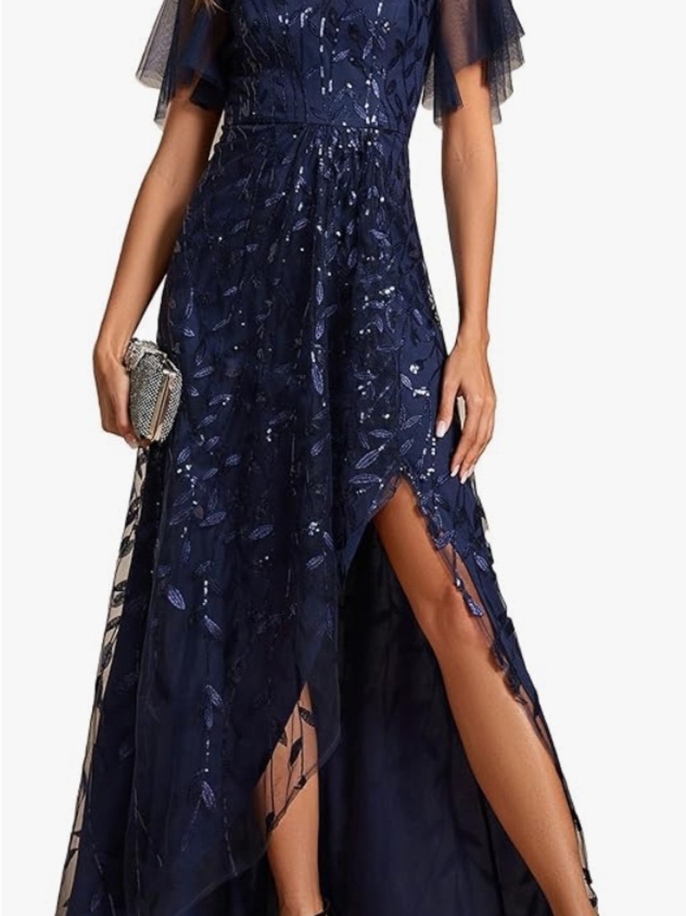 Navy Embroidered Evening Gown Dress - Women's Wedding